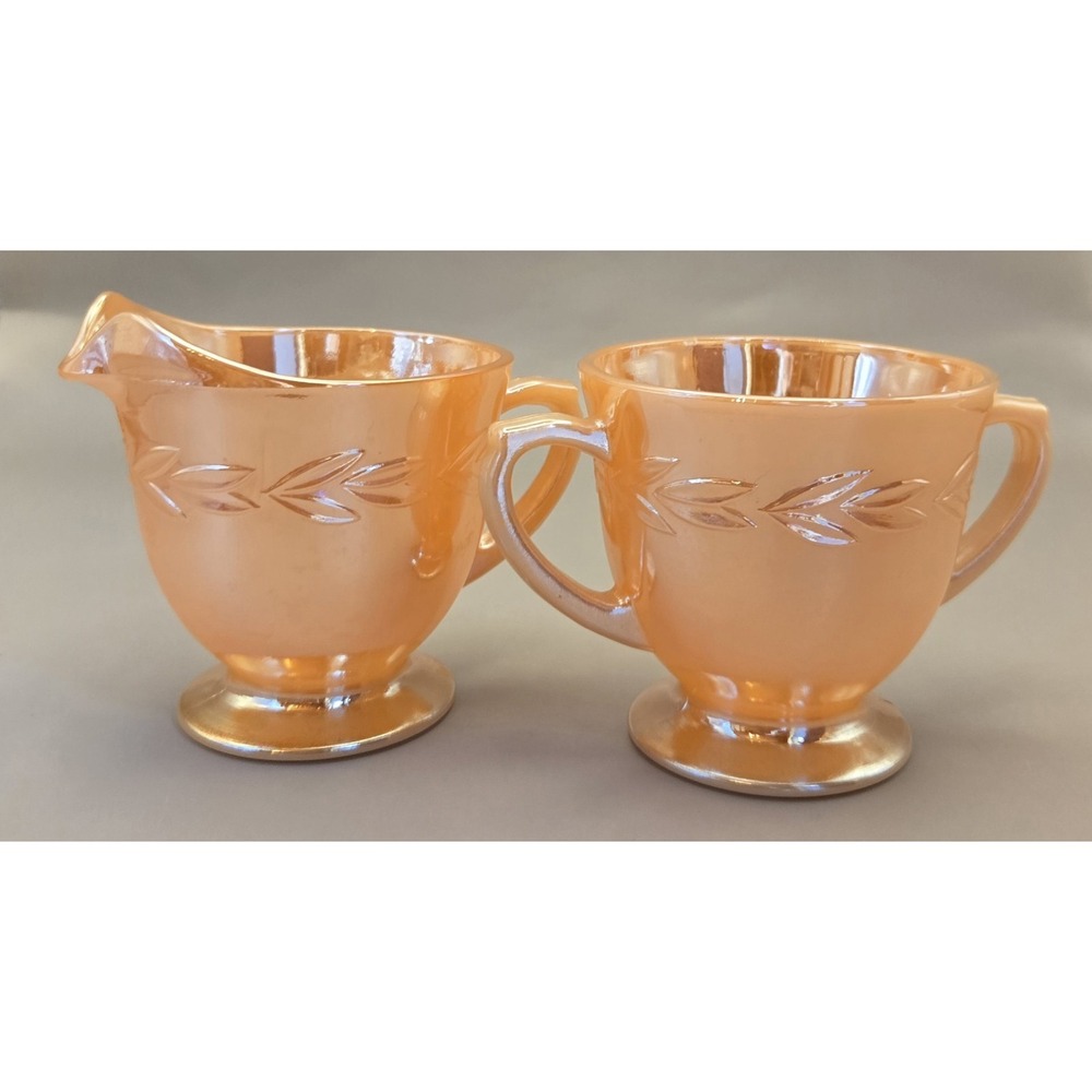 Vintage Cream & Sugar Bowls Fire King Peach Luster